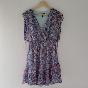BCBG Floral Chiffon Ruffled Mini Dress Size Medium